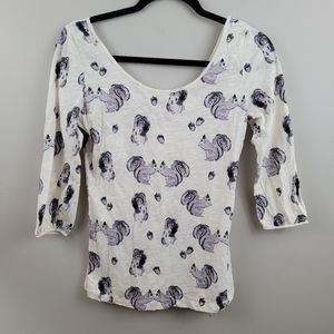 Anthropologie squirrel print scoop neck/back top